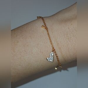 Nwot 18k Rose Gold Plated Heart Bracelet 6.5" - 8.5" Pretty Bird Valentines Day